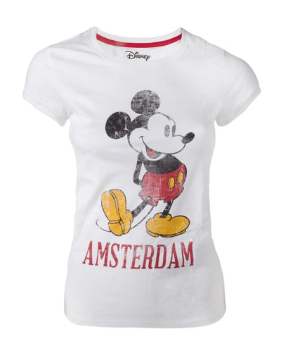 UK XS / US XXS Official Disney Mickey Mouse White Vintage Look Amsterdam Women's  T-Shirts