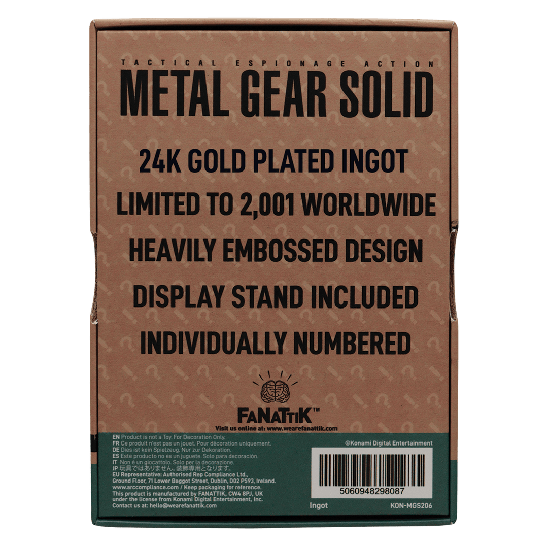 Metal Gear Solid 2: 24k Gold Plated Raiden Ingot