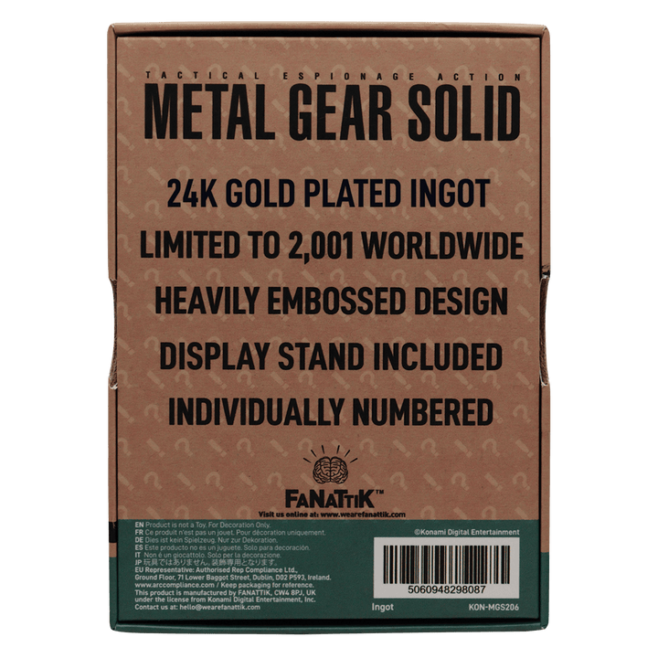 Metal Gear Solid 2: 24k Gold Plated Raiden Ingot