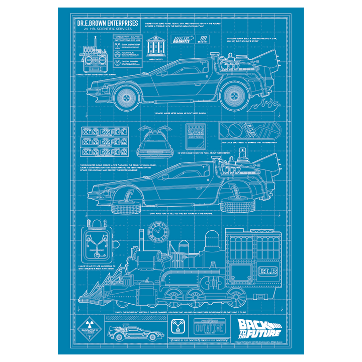 Back to the Future Time Machine Blueprint Art Print