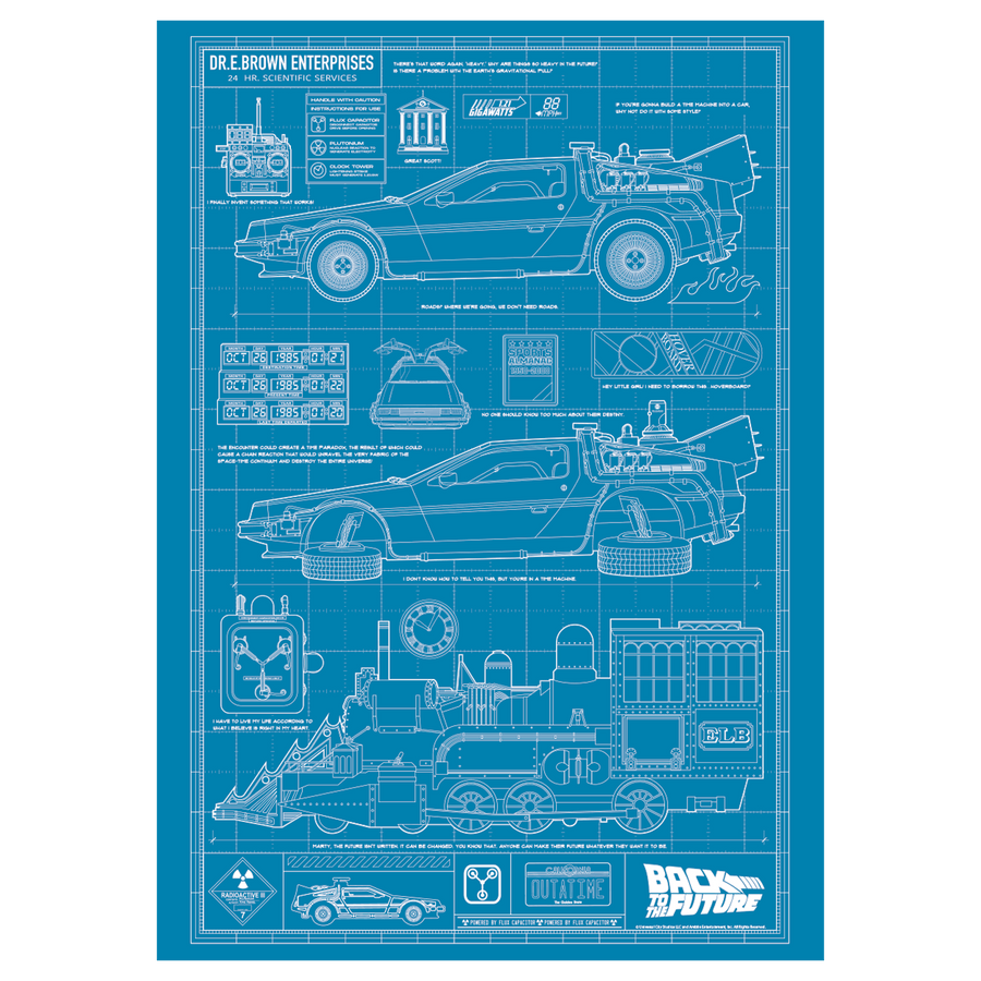 Back to the Future Time Machine Blueprint Art Print