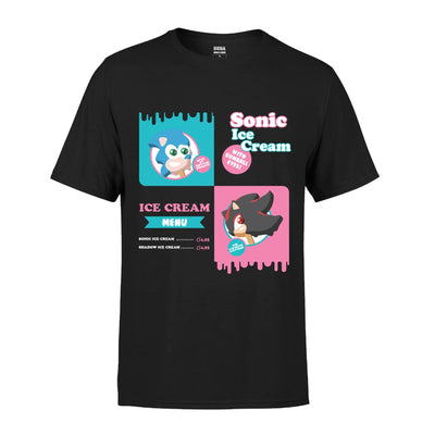 XS Official Sonic the Hedgehog Ice Cream 'Sonic & Shadow' Menu Black Unisex T-shirt