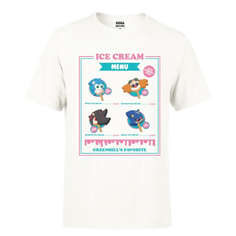 XS Official Sonic the Hedgehog Ice Cream Menu White Unisex T-shirt