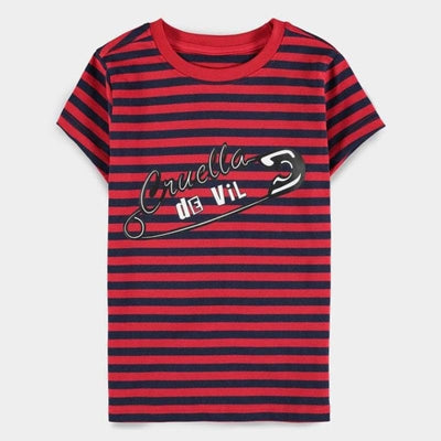 11-12 Years Official Disney Cruella Striped Kids Short Sleeved  T-Shirts