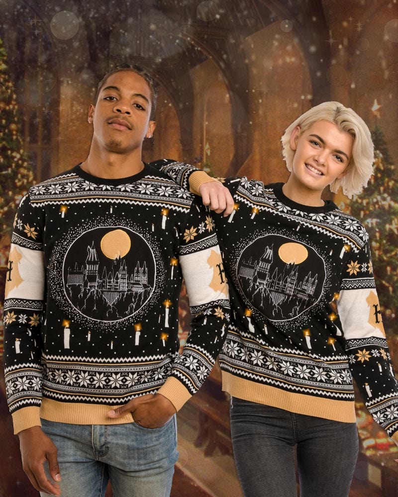 Official Harry Potter Hogwarts Castle Candles LED Christmas Jumper / Ugly Sweater