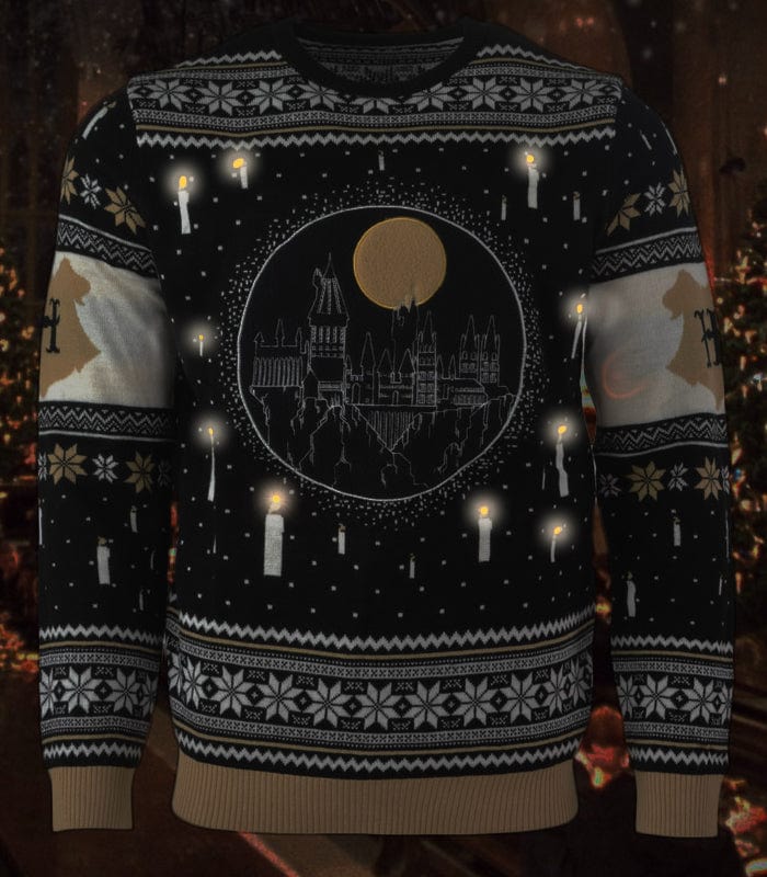Official Harry Potter Hogwarts Castle Candles LED Christmas Jumper / Ugly Sweater