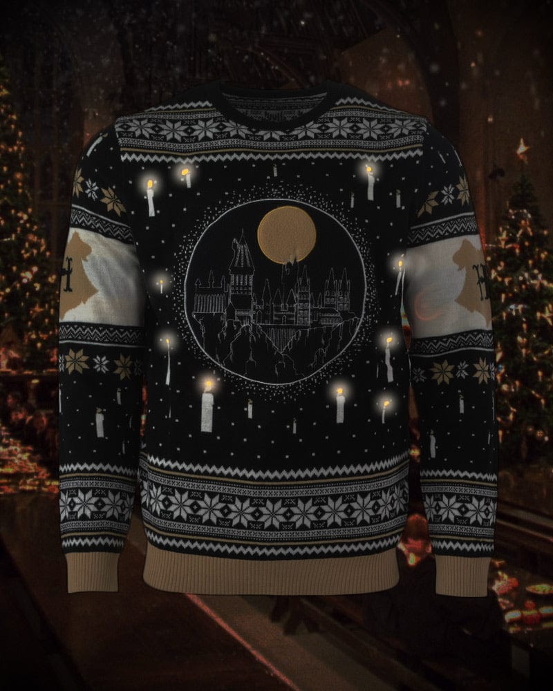 Official Harry Potter Hogwarts Castle Candles LED Christmas Jumper / Ugly Sweater
