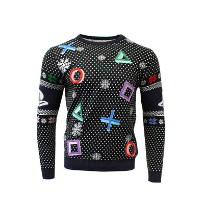 XL (UK / EU) / L (US) Official PlayStation Symbols Black Christmas Jumper / Ugly Sweater