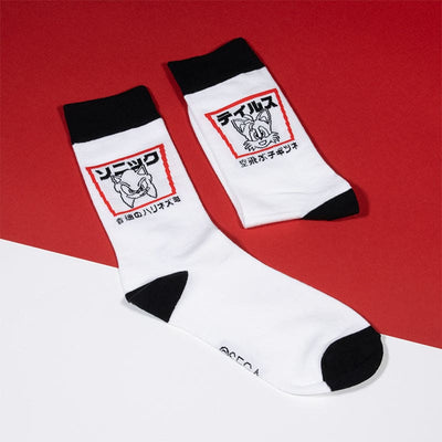 One Size Official Modern Sonic the Hedgehog Japanese Style White and Black Socks (One Size)