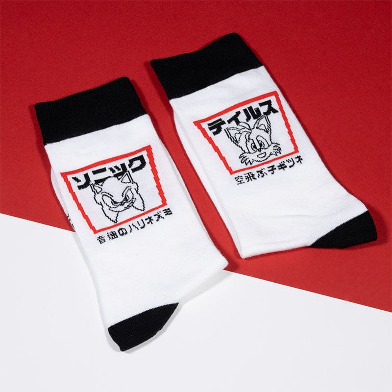 One Size Official Modern Sonic the Hedgehog Japanese Style White and Black Socks (One Size)